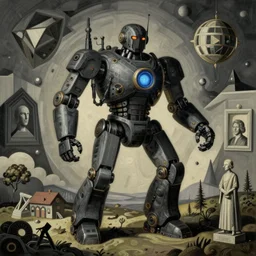 dark robo renaissance mysterious magical object illustrated by by goya and escher and hogarth, inspired by magritte, illusion surreal art, highly conceptual figurative art, intricate detailed illustration, flat acrylic painting, monumental dynamic illustration, surreal art, detailed illustration