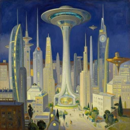city, afrofuturism, painting by gaston bussiere, craig mullins, j. c. leyendecker