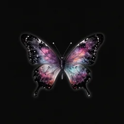 cosmic nebula butterfly by Ed Hardy, flash tattoo design, matte black background, horizontal symmetry