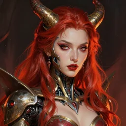 detailed rendered portrait of the cyborg queen of Hell, cinematic, concept art, vibrant colors