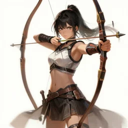 anime girl with a bow and arrow, female archer, angry, warrior, artstation trending, concept art, digital painting