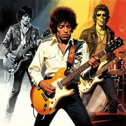 Jimy Hendrix playing by Bill Sienkiewicz and Caravaggio