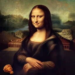 Mona Lisa eating fried chicken