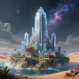 a beautiful photorealistic illustration of architecture treasury nature industrial architecture unfinished building building city by richard rogers, cosmic galactic crystal architecture island neptune evil made of glass cgsociety universe poppy at fall sea atlantis junglepunk matte painting desert stormy, archdaily, wallpaper, highly detailed, trending on artstation.