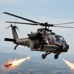 donald trump flying an apache helicopter that shoots mini donald trumps for missiles
