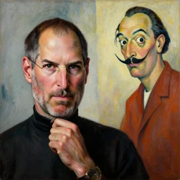 a beautiful painting steven paul jobs, by amedeo modigliani and salvador dali realistic oil painting