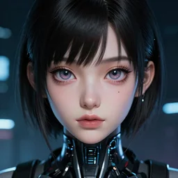 a comic potrait of a cyberpunk cyborg girl with big and cute eyes, fine - face, realistic shaded perfect face, fine details. night setting. very anime style. realistic shaded lighting poster by ilya kuvshinov katsuhiro, magali villeneuve, artgerm, jeremy lipkin and michael garmash, rob rey and kentaro miura style, trending on art station
