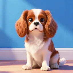 portrait of a cavalier king charles spaniel dog, relaxed, blue-walls, sunshine, by Pixar, digital art
