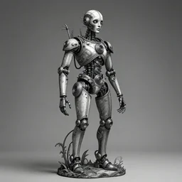 a sinister fine - line sculpture of a steampunk robot by alena aenami in the style of baroque art, very, very aesthetic