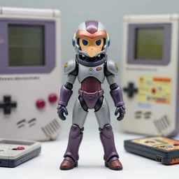 humanoid metroid samus aran varia suit figurine helmet portrait. shallow depth of field. suit of armor. in the style of a 1 9 8 0 s grey aged cassette tape player, a gameboy dmg - 0 1 classic, as well as the handyboy, konami hyperboy, saitek boosterboy accessories. cyberdeck.