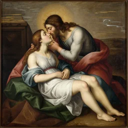 1 8 th oil panting of a jesus kissing a prostitute