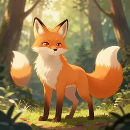 an anthropomorphic transhuman fox with a fluffy tail in the forest, trending on artstation, trending on furaffinity, digital art, by kawacy, anime, furry art, warm light, backlighting