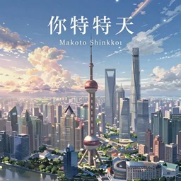 Shanghai city peaceful and serene incredible perspective, soft lighting, anime scenery concept art, Your Name., by Makoto Shinkai