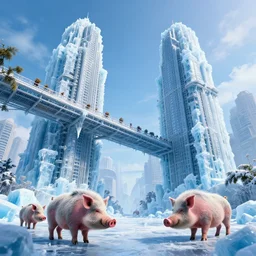 skybridge towers, prehistoric hell pigs, Cold as ice! 🧊, cinematic, hyper realism, high detail, octane render, unreal engine, 8k, vibrant color!, Corpse Bridegroom of the Spring, the gleaming guardian of the meadow!!, disposal mummy, by dom qwek and andrea chiampo