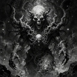 award winning, celestial horror, cosmic entity, style of Junji Ito, Lovecraftian, black and white, high resolution, Highly Detailed