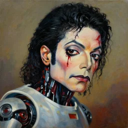 a beautiful painting cyberpunk robot michael jackson bloody face, by salvador dali realistic oil painting