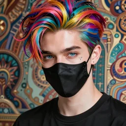 man with black mask wearing black t - shirt, an absurdly beautiful, elegant, young hypercolorful sensual gravure idol, ultrafine hyperrealistic detailed face illustration by kim jung gi, irakli nadar, intricate linework, sharp focus, bright colors, matte, octopath traveler, final fantasy, unreal engine highly rendered, global illumination, radiant light, intricate environment