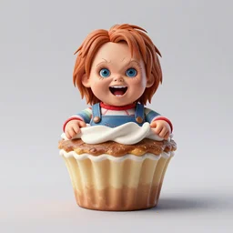 ice cream cupcake shaped like screaming chucky doll, octane render, centered, highly detailed