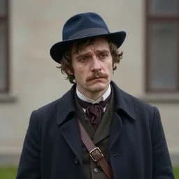 thirtysomething years old alfred polly ( lee evans ) as a ( ( ( sad ) ) ), dreamy, quirky 1 9 th century, austrian postman. detailed soft focus natural lights, portrait by james mcneill whistler