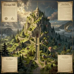 elysian hill full colour fantasy map infographic marginalia