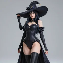 sorceress with a big hat ans thigh highs, high fantasy, highly detailed, sharp focus, smooth, by rossdraws, frank franzzeta, artgerm, insanely wide hips, insanely tiny waist