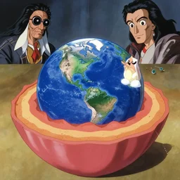 a diagram depicting earths layers, anime film still from the an anime directed by katsuhiro otomo with art direction by salvador dali, wide lens