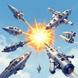 illustrated by moebius!!!! and greg rutkowski, giant spaceships battle!!!, flash explosions, orbital station, nebulae!!, starry sky!!, rule of third!!!!, vintage cover of sci - fi magazine