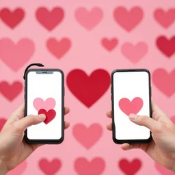 2 phones send hearts to each other. Psychological background