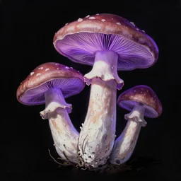 mushrooms on a black background, purple internal glow, wallpaper, Illustration, Anatomical Drawing, Painting