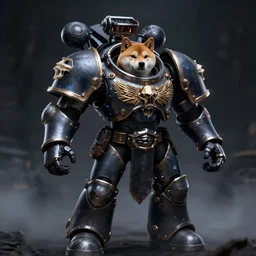 warhammer 4 0 k god emperor bones power armor, anthropomorphic shiba inu face visible metal, stuning 3 d render, masterpiece, glowing black aura, foggy dark, by donato giancola and greg rutkowski and wayne barlow and zdzisław beksinski, realistic face