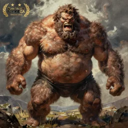 hairy, heavy set, overbearing, hungry, menacing, giant painted by boris vallejo, frazetta