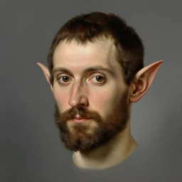 portrait of hansom male elf with dark brown eyes, short brown hair and a well trimmed beard by valentin de boulogne, only one head single portrait