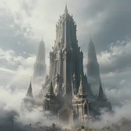 Trending on Artstation. An immense, intricate, mysterious tower. Mist unfurling from it\'s ground