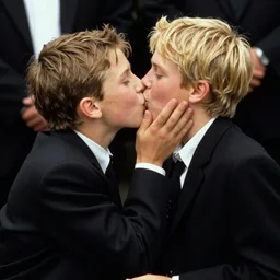photograph of a blonde boy at the mafia , receiving Hand-kissing, 2000s, 4k