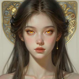 futuristic young woman portrait, sci-fi, amber eyes, face, long hair, fantasy, intricate, elegant, highly detailed, digital painting, artstation, concept art, smooth, sharp focus, illustration, art by artgerm and greg rutkowski and alphonse mucha