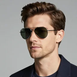 a handsome man wearing ray ban aviator sunglasses, studio photo, 4 k