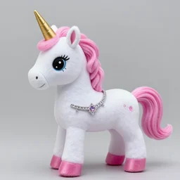 “ a unicorn with a pink dress and a sparkly necklace ”