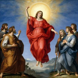 ascension of the scarlet woman by caravaggio adolf wolfli beksinski jan van eyck william blake, ascension to heaven, damned souls, golden sun, sky with stars, ecstatic visions, religious ritual, epiphany, conical red hood