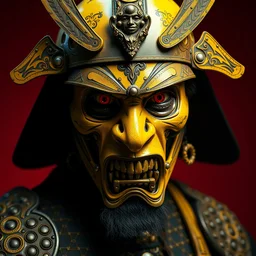 old samurai, goth punk, vibrant yellow, colors, surreal, a french baroque by alexander mcqueen, hyper detailed, very detailed, photograph, cinematic lighting, photorealistic, octane render, no red background