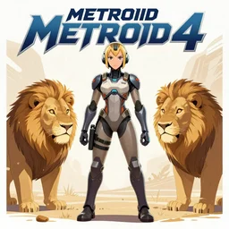 Metroid Prime 4 cover art with Samus looking at lions