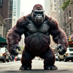 An king Kong rage on street, Hollywood scene , cinematic , 2012, end of the world movie , full color