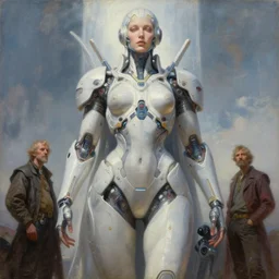a giant feminine humanoid anima hyperfuturistic goddess, tim hildebrandt, wayne barlowe, bruce pennington, donato giancola, trending on artstation, cinematic composition, beautiful lighting, hyper detailed, 8 k, oil on canvas