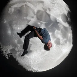 a man doing a back bend on the moon