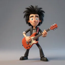 kibooki style, Mick Jones, The Clash, Puppet cartoon, photo realistic, playing, Unreal Engine, Hdri