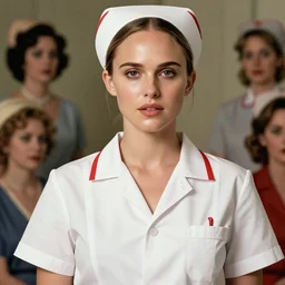 half Nathalie Portman half Jessica Alba as a glamorous and sexy nurse in blouse, beautiful, pearlescent skin, natural beauty, seductive eyes and face, elegant girl, natural beauty, very detailed face, seductive lady, full body portrait, natural lights, photorealism, summer vibrancy, cinematic, a portrait by artgerm, rossdraws, Norman Rockwell, magali villeneuve, Gil Elvgren, Alberto Vargas, Earl Moran, Enoch Bolles