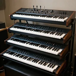photo still of a rack of synthesizers, 8 k