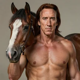 nic cage fused with a horse, buff, painted portrait, highly detailed,