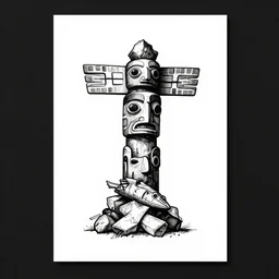 totem pile by Jeremy Fish. Inspired by mrjeremyfish on instagram. Black and white duotone ink drawing. Flawless quality logo graphic design