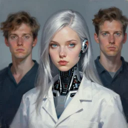 a portrait of a scientist android girl with silver hair by artgerm and wlop and krenz cushart, painterly