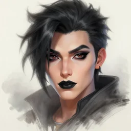 digital drawing of tracer from overwatch in a goth style, wearing black lipstick and black eyeliner, 4 k, artstation, beautiful artwork, volumetric lighting, extremely detailed, neutral expression, focus on face, fog,
